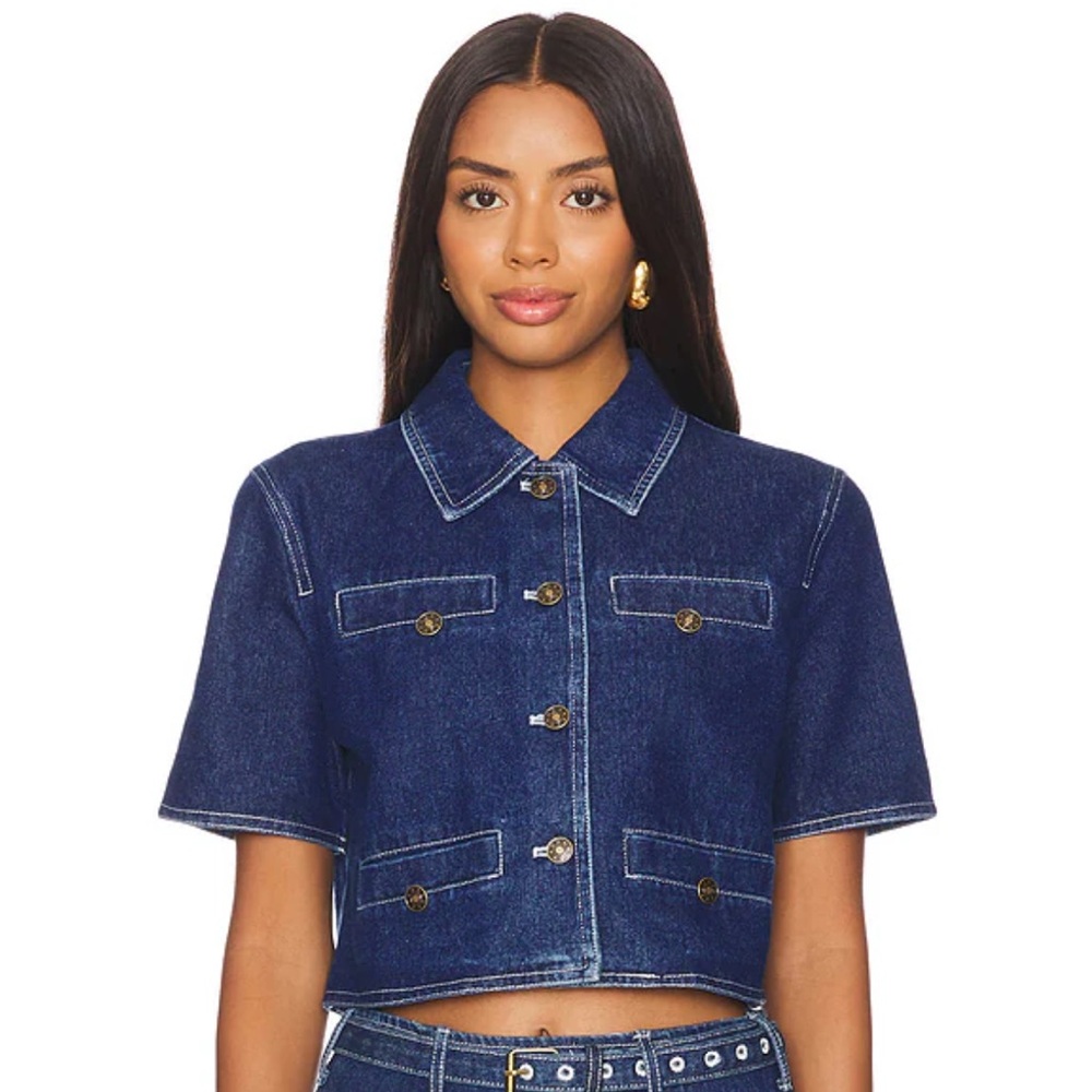 Lioness Halston Denim Top in Blue Denim NWOT
